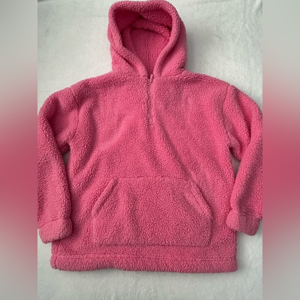 Zenana Hot Pink Sherpa Hooded 1/4 Zip Pullover Oversized Women’s Size XL